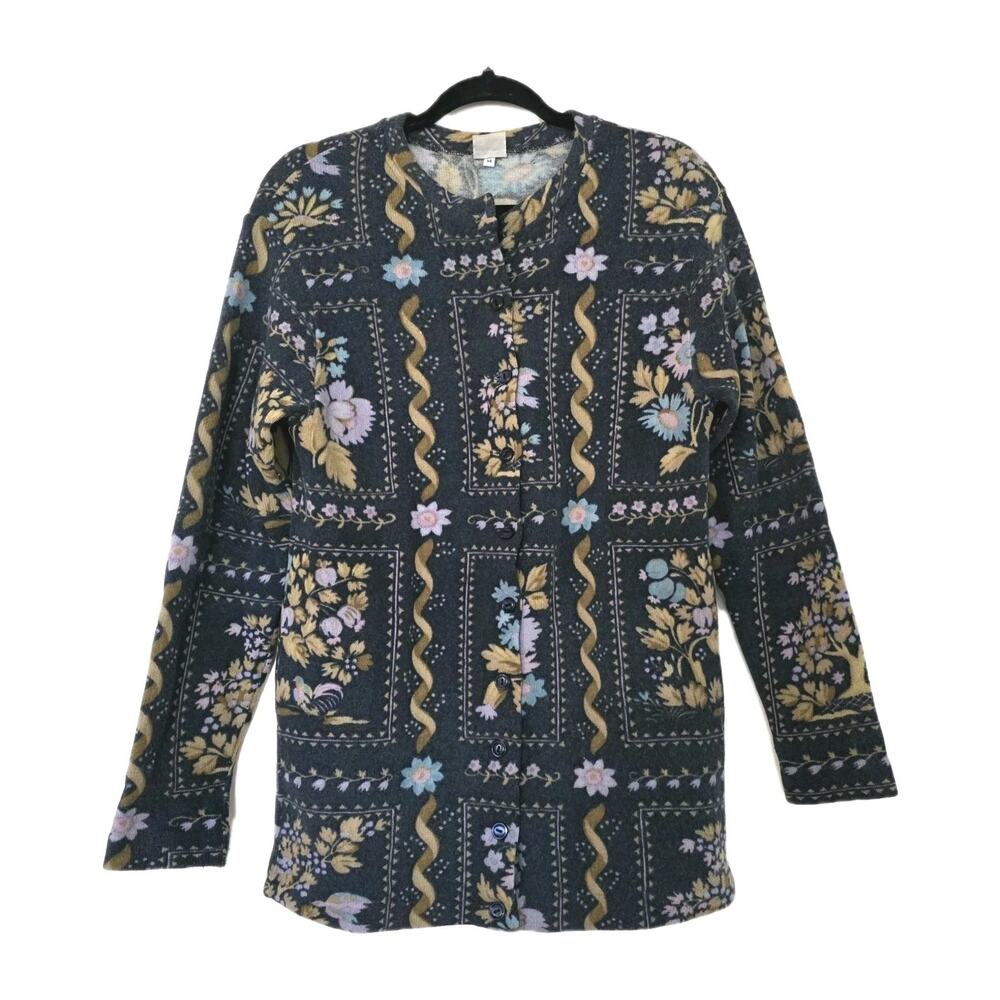 Vintage Benetton Wool Floral Cardigan Womens M Fairy Romantic Italy Boho Luxury